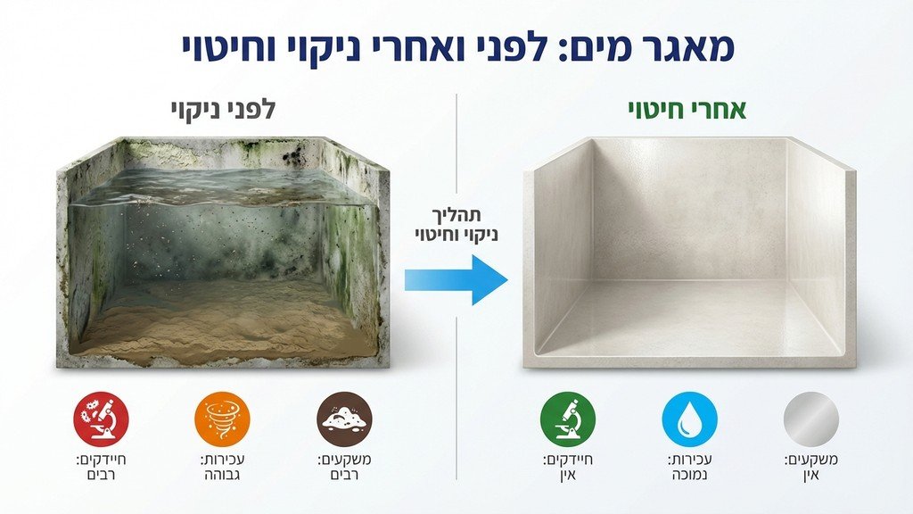 תהליך ניקוי מאגרי מים בבניין משותף