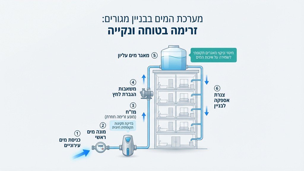 מערכת מים ומאגר עילי בבניין משותף בחיפה